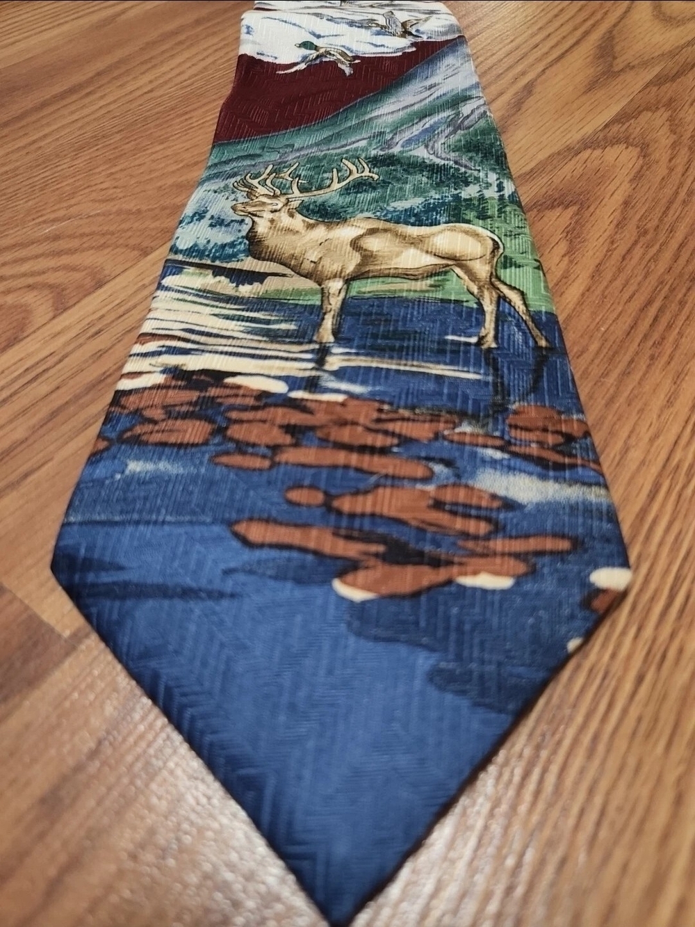 Puritan Multicolor Scenic Pattern Necktie -  Mens Vintage Deer Duck Nature Tie